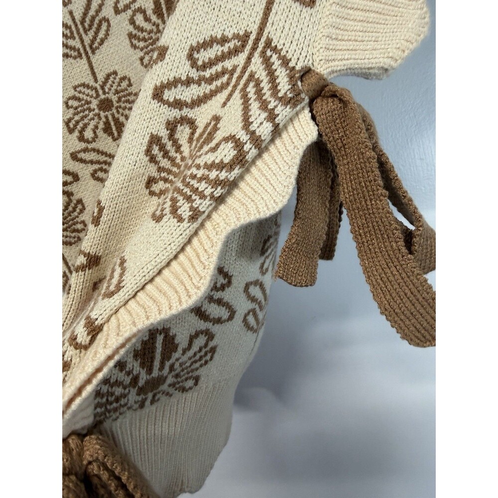 &merci Floral Jacquard Sweater Vest Cream Brown Side Tie Bow Scallop Sz M NWT - Picture 4 of 14